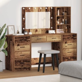 Set di 3 pezzi di tavolo da toeletta con led legno vecchio legno ingegnerizzato
