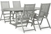 Set Pranzo da Giardino 5 pz in Legno Massello di Acacia Grigio cod mxl 40917