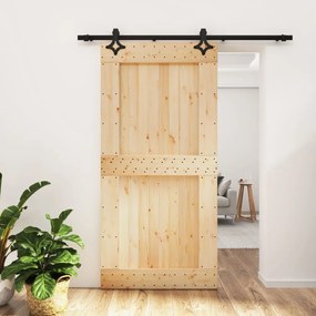 Porta Scorrevole Con Set Hardware 100x210cm Legno Massello Pino /