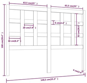 Testiera per Letto 140,5x4x100 cm in Legno Massello di Pino