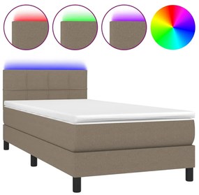 Letto a molle con materasso e led tortora 90x190 cm in tessuto