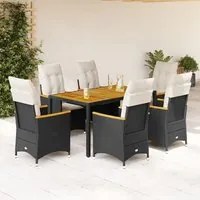 Set da Pranzo da Giardino 7 pz Nero con Cuscini in Polyrattan 3276836