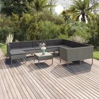 Set Divani da Giardino 11 pz con Cuscini in Polyrattan Grigio 3094506