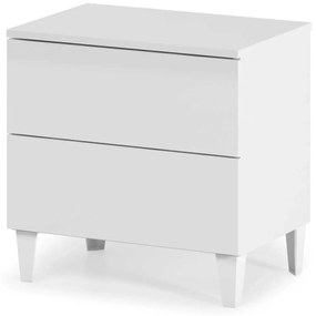 Comodino Moderno Bianco Lucido con 2 Cassetti 50x34x49h