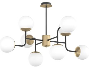 Lampadario Moderno Clear Metallo Nero E Ottone Vetro Bianco 8 Luci E27