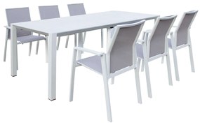 ARIZONA - set tavolo in alluminio cm 100 x 51,50/104/156/208/260 x 74 h con 6 poltrone Lotus