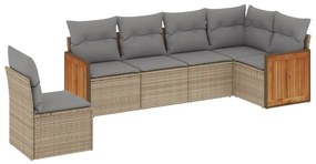 Set divano da giardino 6 pz con cuscini beige in polyrattan