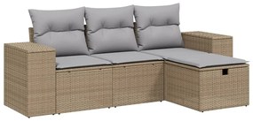 Set divano da giardino 4 pz con cuscini beige misto polyrattan