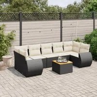 Set Divani da Giardino con Cuscini 8 pz Nero in Polyrattan 3257246