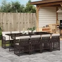 Set da Pranzo da Giardino 9pz con Cuscini Marrone in Polyrattan 3210741