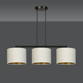 Lampadario 3 Luci Hilde In Acciaio Nero E Paralumi In Tessuto Beige