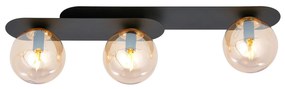 Plafoniera Minimal 3 Luci Teia In Acciaio Nero E Sfere Vetro Ambra