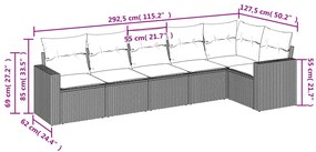 Set divano da giardino 6 pz con cuscini grigio in polyrattan