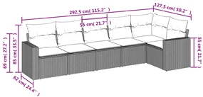 Set divano da giardino 6 pz con cuscini grigio in polyrattan