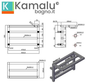 Kamalu - scaldasalviette termoarredo mensola 350x500mm modello kam-d1000