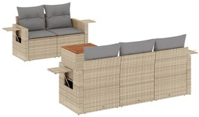 Set divano da giardino 6 pz con cuscini beige in polyrattan