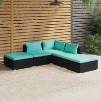 Set Divani da Giardino 5 pz con Cuscini in Polyrattan Nero 3101609