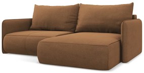 Divano angolare arancione allungabile/con contenitore (con penisola a destra) Nanea – Makamii