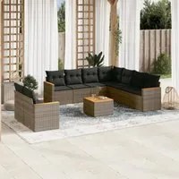 Set Divano da Giardino 10 pz con Cuscini Grigio in Polyrattancod mxl 89081