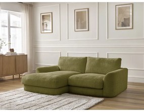 Divano angolare color kaki (con penisola a sinistra/con chaise lounge) con rivestimento in ciniglia Leonore – Bobochic Paris