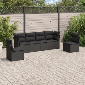 Set divano da giardino 6 pz con cuscini nero in polyrattan