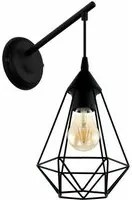 Applique Parete Led Vintage Lampada Interno E27 Metallo Sospesa Nero Tarbes EGLO