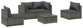 Set divani da giardino 5 pz con cuscini in polyrattan grigio