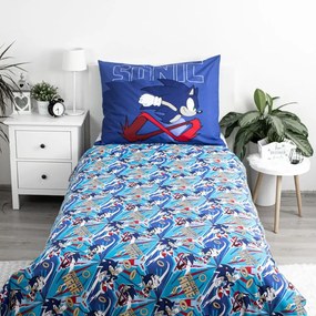 Set copripiumino e federa da bambini blu in cotone per letto singolo 140x200 cm Sonic "Let´s go" – Jerry Fabrics