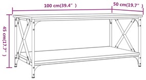 Tavolino Rovere Sonoma 100x50x45 cm Legno Multistrato e Ferro