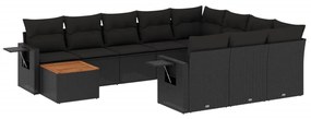 Set Divani da Giardino 11 pz con Cuscini in Polyrattan Nero