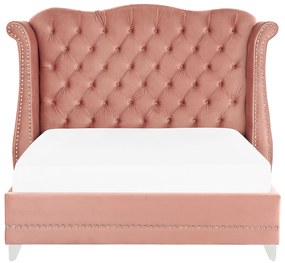 Letto con rete a doghe velluto rosa 180 x 200 cm AYETTE Beliani