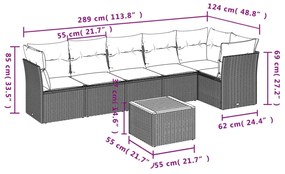 Set Divani da Giardino con Cuscini 7pz Nero Polyrattan