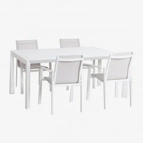 Set Tavolo Rettangolare Allungabile In Alluminio (180-240x100 Cm) Starmi E 4 Sedie Da Giardino Eika Gardenia Bianco - Sklum