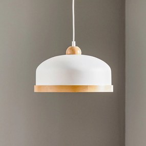 Eko-Light Lampada a sospensione Studio con decoro in legno, a 1 luce, bianco