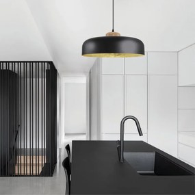 Lampadario Natura Bois nero paralume nero E27 Ø40cm LUMICOM