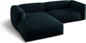 Divano angolare componibile blu scuro (con penisola a sinistra/con chaise lounge) con rivestimento in velluto Martina – Micadoni