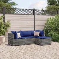 Set Divani da Giardino 4 pz con Cuscini in Polyrattan Grigio 3308055