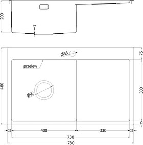 Mexen Exar lavello in acciaio inox a 1 vasca con scolapiatti, sinistro 780 x 480 mm, inox - 6433781010L-01