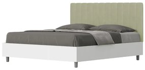 Letto matrimoniale e rete 160x190 in legno bianco e testata in microfibra tč verde Kaia
