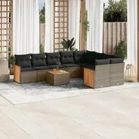 Set Divano da Giardino 10 pz con Cuscini Grigio in Polyrattan 3227992