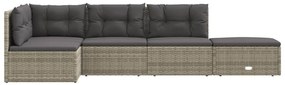 Set Divani da Giardino 5 pz con Cuscini in Polyrattan Grigio