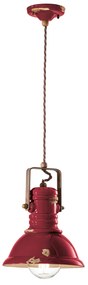 Lampadario Industrial Ferro E Ceramica Vintage Bordeaux 1 Luce E27 23Cm