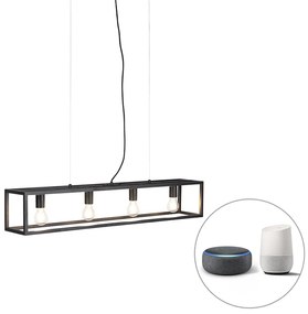 Lampada a sospensione industriale intelligente nera incl. 4 WiFi A60 - Cage