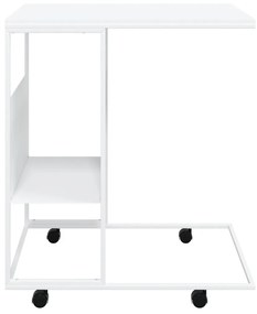 Tavolino con Ruote Bianco 55x36x63,5 cm in Legno Multistrato