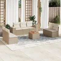 Set Divano da Giardino 8 pz con Cuscini Beige in Polyrattan 3225400