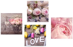 Set di quadri – Natura morta floreale delicata con scritta Love
