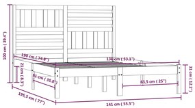 Giroletto Nero 135x190 cm Double in Legno Massello di Pino