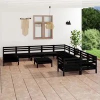 Set Divani da Giardino 12 pz Nero in Legno Massello di Pino cod mxl 36769