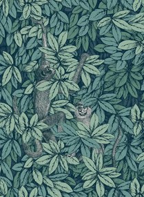 Cole & Son Carta da parati Foglie e Scimmie - Viridian