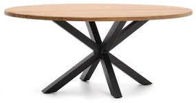 Kave Home - Tavolo ovale Argo di legno massello di acacia e gambe in acciaio con finitura nera Ã˜200x10
